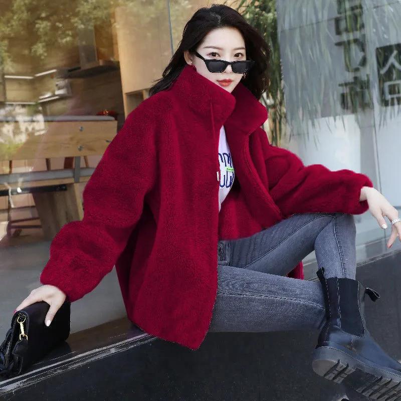 Double Face Coral Fleece Jacket Winter Plush Lined Thick Cardigan Warm High Neck Zip Hoodie Women Fleece Top