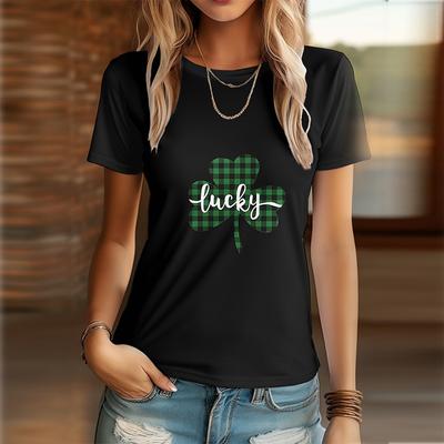 Женская летняя футболка, футболка с короткими рукавами с принтом клевера, повседневный топ с принтом