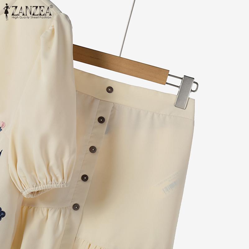 ZANZEA Женские летние комплекты с круглым вырезом, коротким рукавом и цветочным принтом, рубашка с карманом и юбкой-трапецией