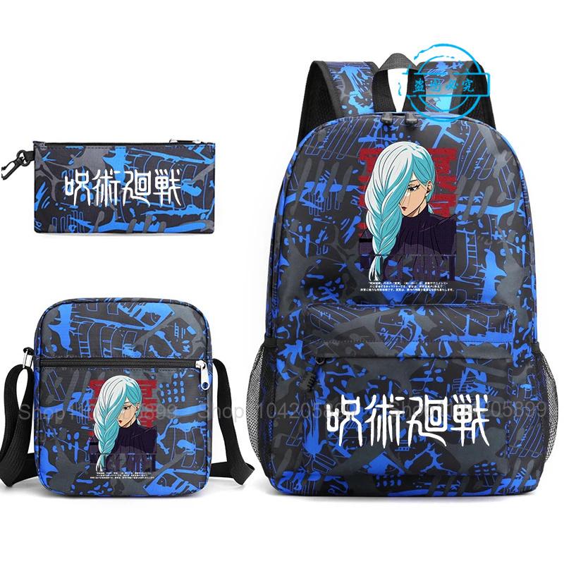 3 шт. Рюкзак Jujutsu Kaisen для мальчиков и девочек Аниме Mochila Студенческая школьная сумка с плечевой сумкой Пенал Ежедневная дорожная сумка Rucksack
