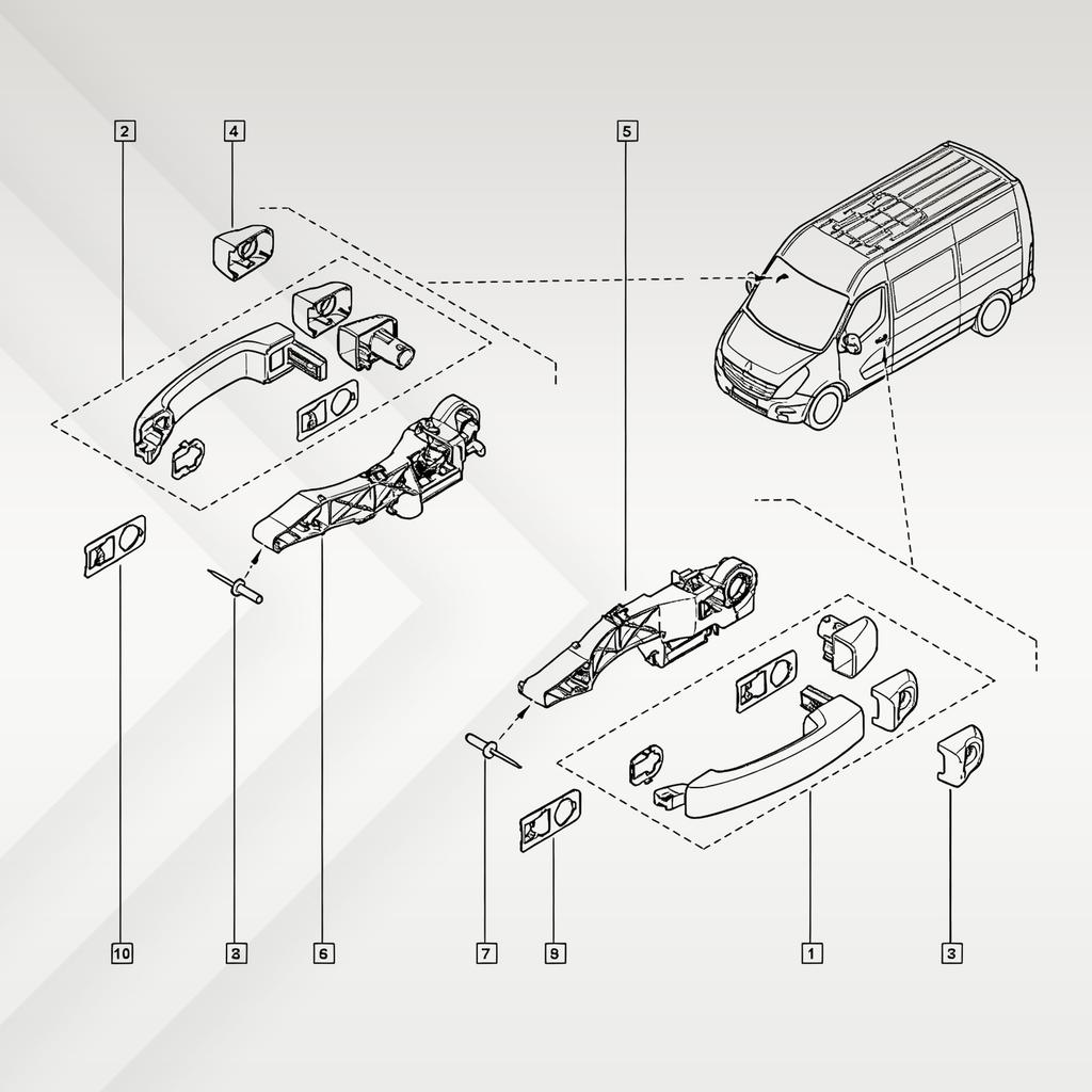 For Vauxhall Vivaro B Trafic III 15-19 Vauxhall/Opel Vivaro B Fiat Talento Nissan NV300 Rear Back Door Handle Outer Kit 95518889