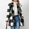 Women's Fashion Plaid Lapel Long Sleeved Coat With Buttons, Plush Warm Jacket With Pockets