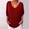 Women S V Neck Batwing 3 4 Sleeve Loose Fit T Shirt With Back Buttons