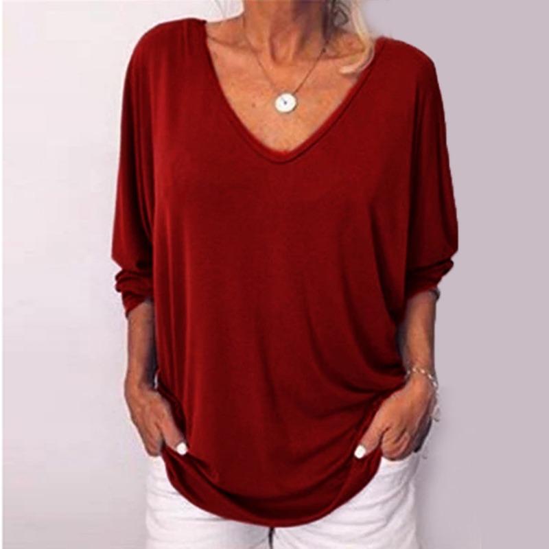 Women S V Neck Batwing 3 4 Sleeve Loose Fit T Shirt With Back Buttons