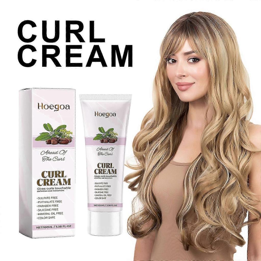 Hoegoa Jojoba Oil Curling Cream, Perm Curling Treatment Styling Hair Hydrating Gloss Elastin