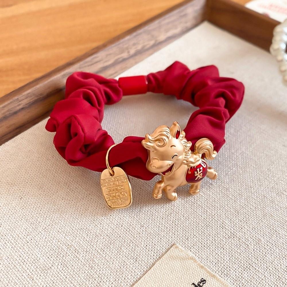 Zinc Zinc Alloy Zodiac Horse Hair Rope Wrinkle Chinese Children Hair Band Red Hair Scrunchies Kids