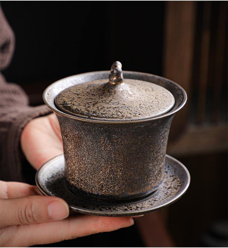 Японский чайник из каменной керамики с ржавой глазурью, ручной работы, ретро-керамический чайник для кунг-фу, фильтр и ручка, маленький герметичный дизайн (Одиночный горшок)