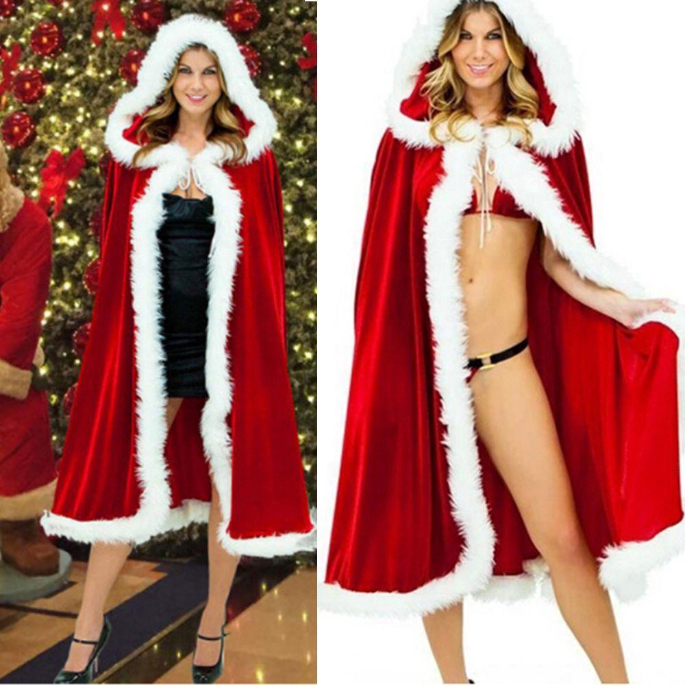 Cloak Hooded 60/90/100/120/150cm Christmas Cape Women Sexy Christmas Cosplay Costumes Santa Claus