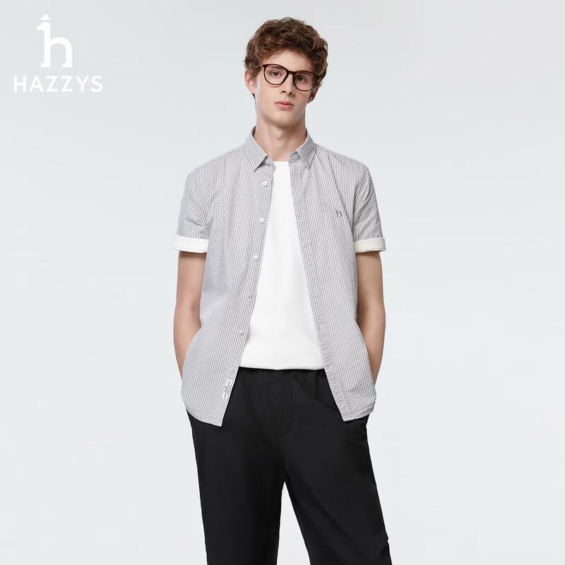 Мужская летняя рубашка HAZZYS из чистого хлопка в мелкую клетку с коротким рукавом