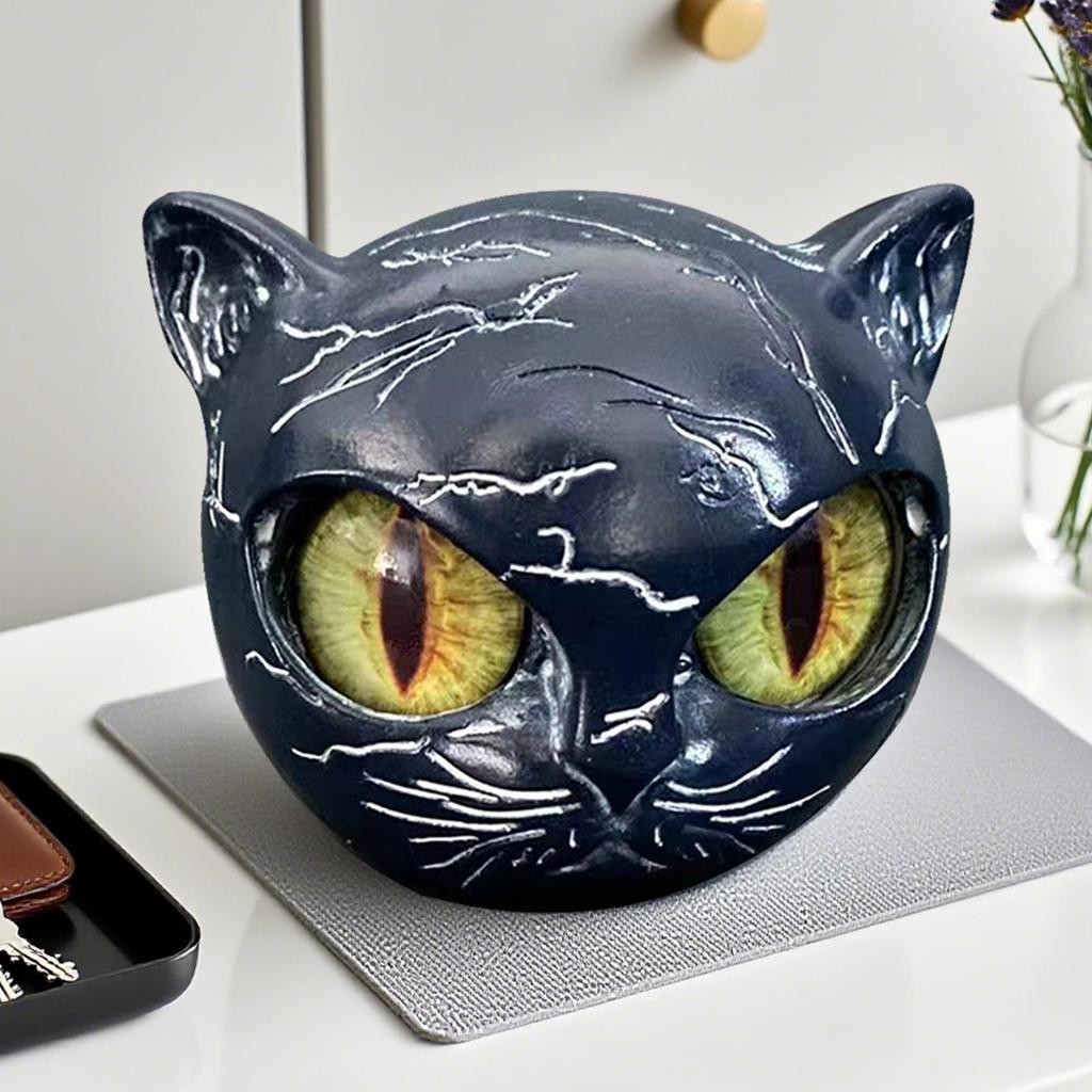Black Cat Figurine Resin Cat Head Imitation Marble Texture Cat Stone Resin Cat Sculpture Halloween Ornament Cat Sculpture Craft