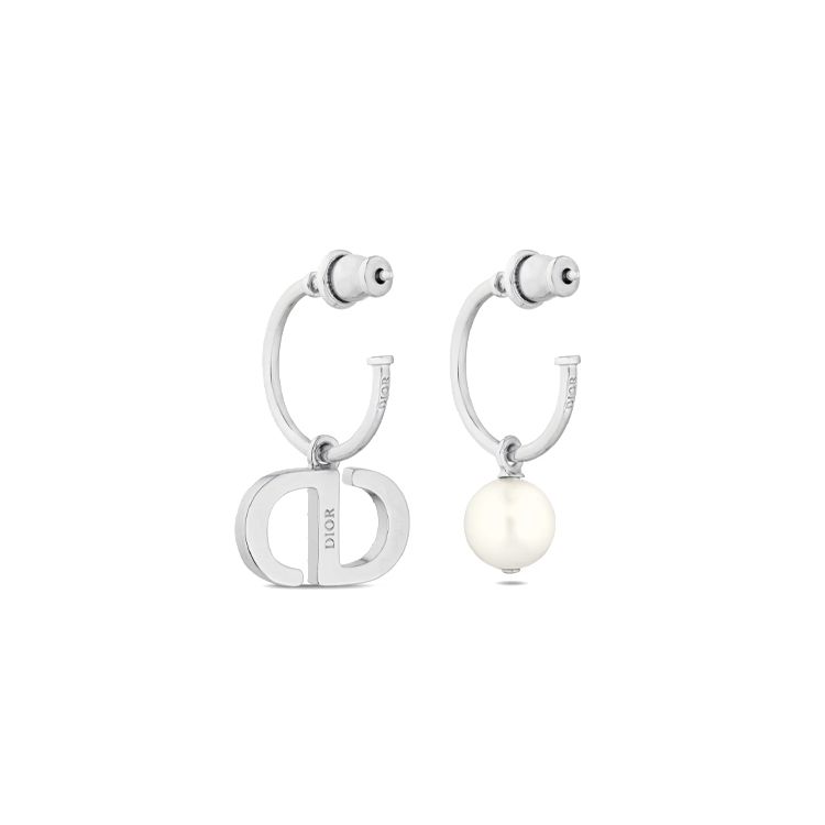Dior Petit Cd Logo Silver Finish Metal Resin Bead Imitation Crystal Decor Earrings Women earrings E1548PTCCY-D13S