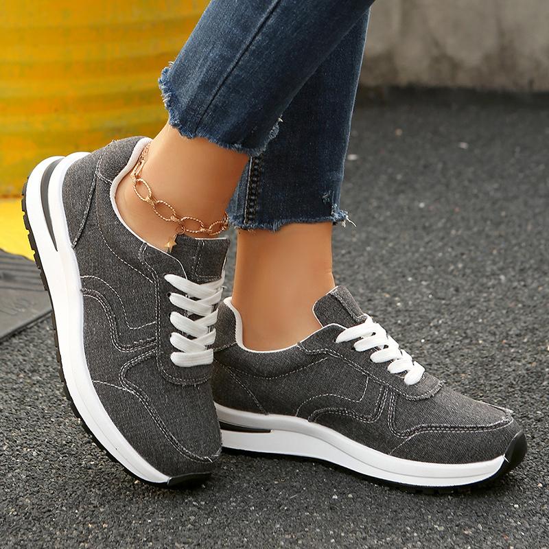Fashion Women's Spring Autumn Casual Sports Shoes Plus Size Fashion Blue Denim Platform Sneakers Woman Thick Sole Non Slip Walking Shoes