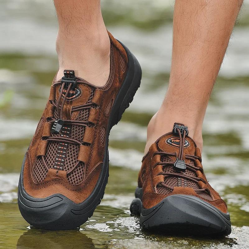 Мужская повседневная обувь для улицы из натуральной кожи, мужская обувь бренда, дышащая, удобная, мужские кроссовки, летняя обувь для альпинизма, пешего туризма, путешествий