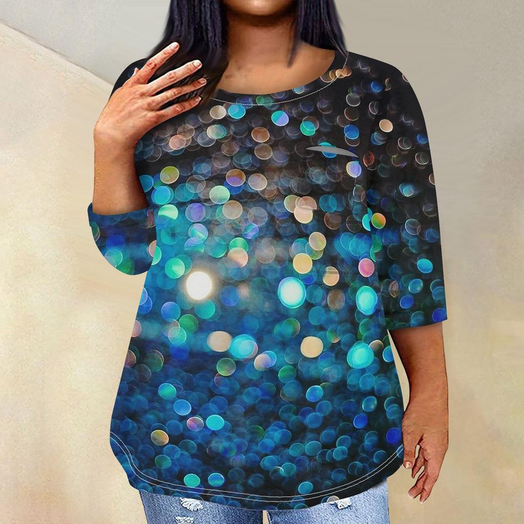 Женский модный повседневный пуловер с круглым вырезом и рукавом три четверти с принтом, топ с рукавами 4/3