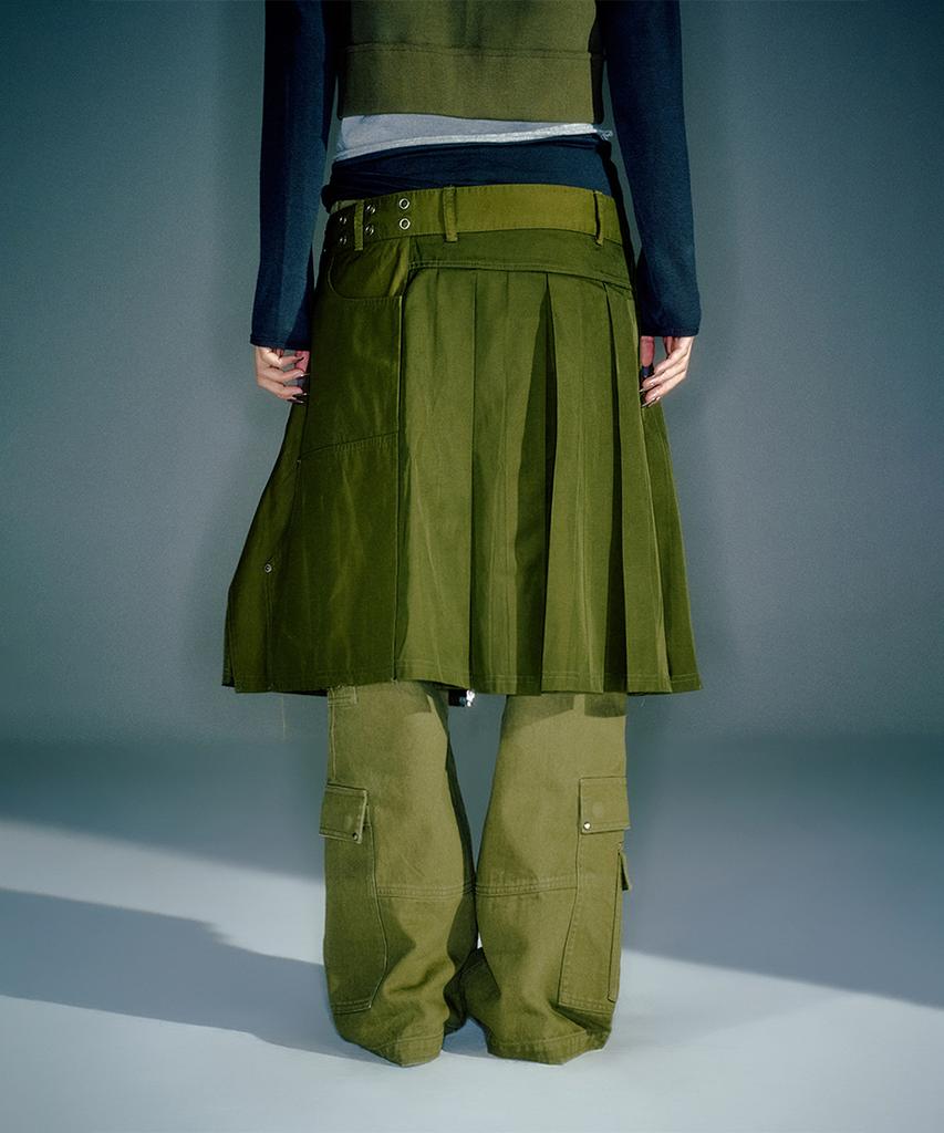 Beikeonteuakaibeu Renny Layered Two-Tone Skirt Khaki