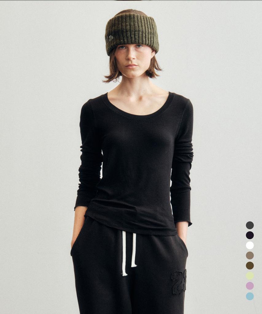 CITTA Contrast Stitch Soft U-Neck Long Sleeve T-Shirt_Ctt393(8Color) (A Type)