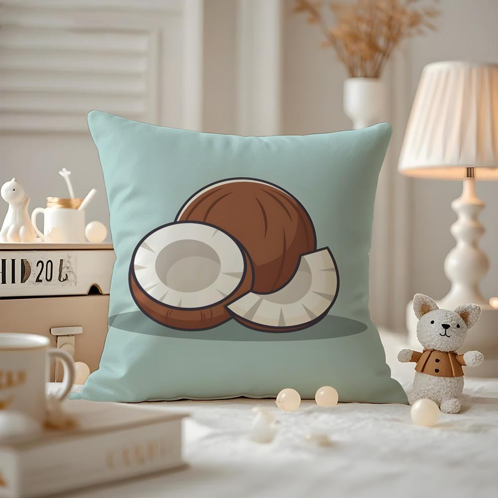 Art Coconut illustration Cushion Cover Antidustmite Pillowcase Invisible zipper silky short plush Sofa cushion cover