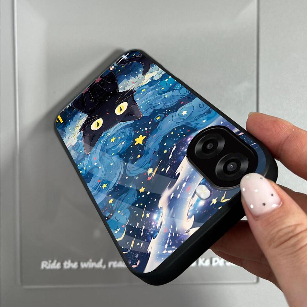 Чехол для OPPO A6x 4G/5G A6t Pro A6 A6s 5G A6k Аниме Черный Кот Звездное Облако Печать Чехол для Телефона Акриловый Жесткий Задний Корпус С Гибким TPU Краем