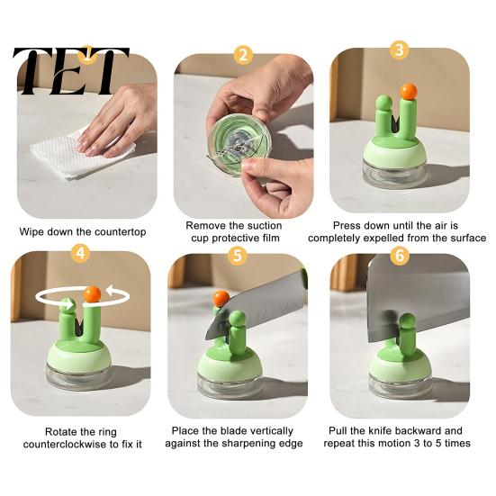 Fruit Knife Sharpener Suction Cup Sharpener, Cactus Shape Diamond Surface Kitchen Manual Blade Tool, Quick Sharpening Device for Knives And