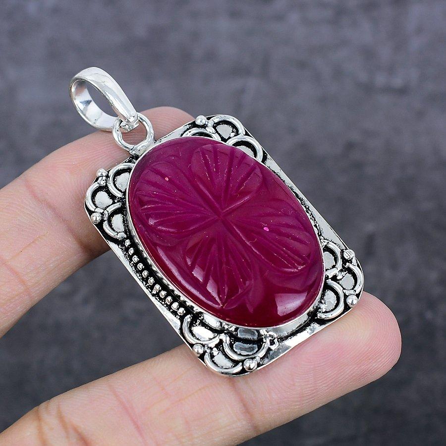 Kashmir Red Ruby(Simulated) Gemstone 925 Sterling Silver Jewelry Pendant 2.40" R3f35