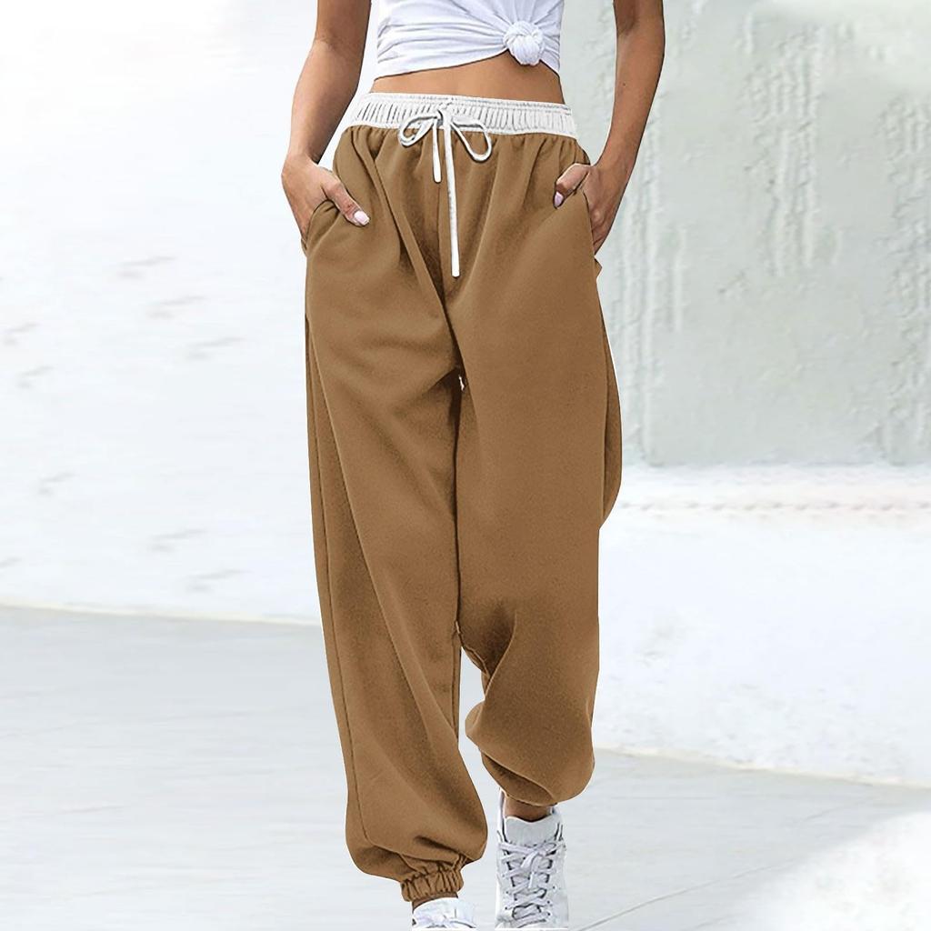 Женские спортивные брюки с карманом на ремне, модные, пэчворк, контрастная резинка на талии, повседневные спортивные брюки