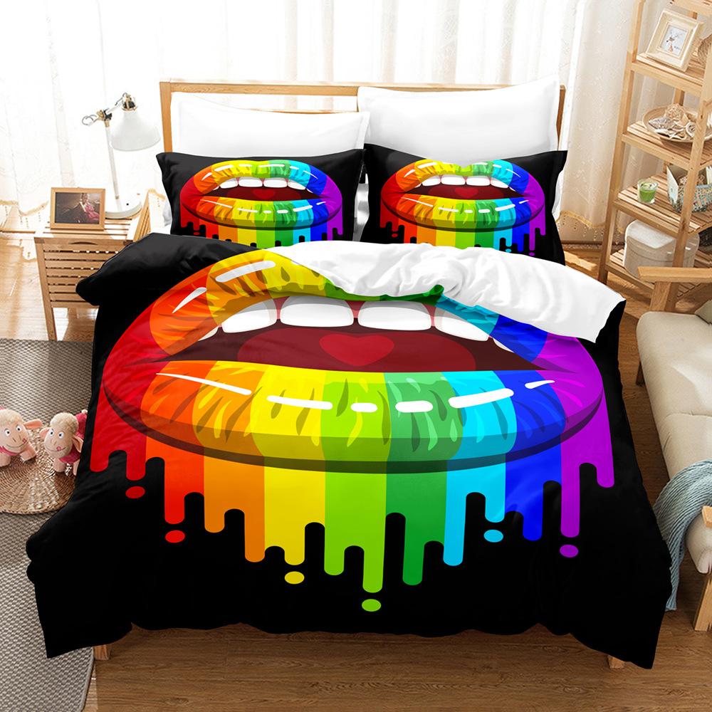 3D сексуальный комплект постельного белья с красной губой из микрофибры, роскошный пододеяльник с принтом, наволочка 2/3, подарок на день рождения AU180 * 210, полноразмерный быстросохнущий мягкий домашний текстиль