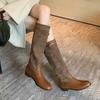 Модные ботфорты женские на плоской подошве замшевые дизайнерские туфли зимние женские 2024 тренд новые элегантные модные зимние челси на высокой подошве женские ботинки
