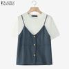 Женская повседневная блузка пэчворк с коротким рукавом на лето