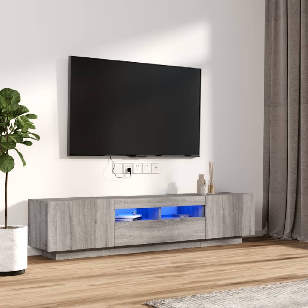 2 Piece TV Cabinet Set with LED Lights Grey Sonoma Particleboard