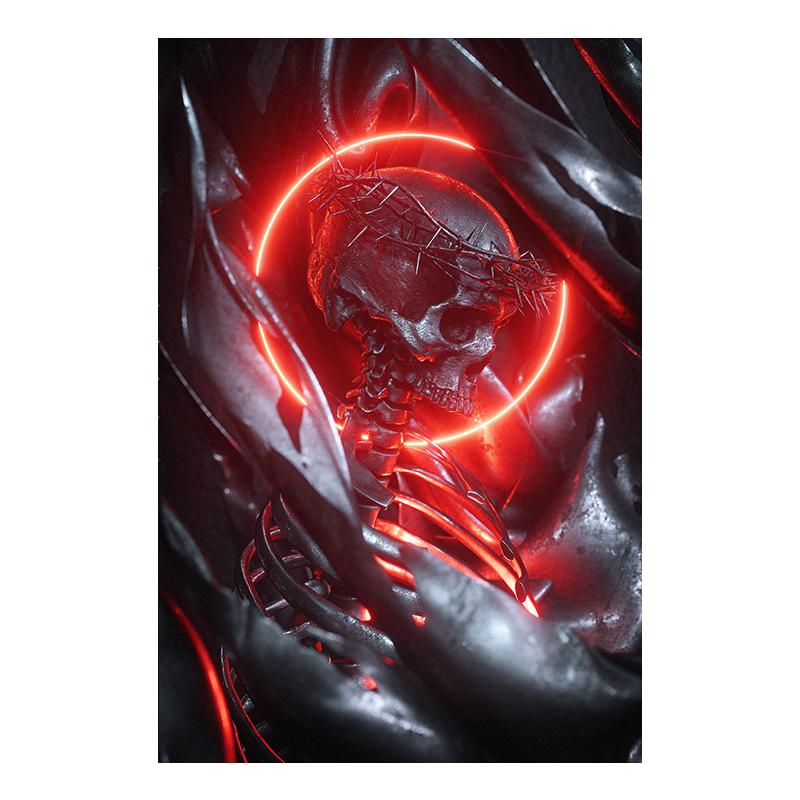Черный, золотой, красный, абстрактный скелет, художественный холст, постер, готическая живопись, принт, металлическая текстура, череп, фотографии, домашний декор для комнаты