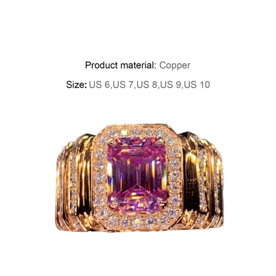 Тонкая работа, благородное медное кольцо на палец, розовый квадратный цирконий, обручальное кольцо, ювелирный аксессуар