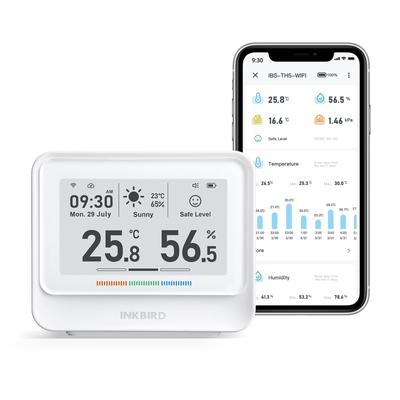 INKBIRD WiFi Многофункциональный комнатный термометр и гигрометр с большим дисплеем, удаленным управлением со смартфона, оповещением об уровне погодного комфорта, облачным хранилищем. Подходит для детей.