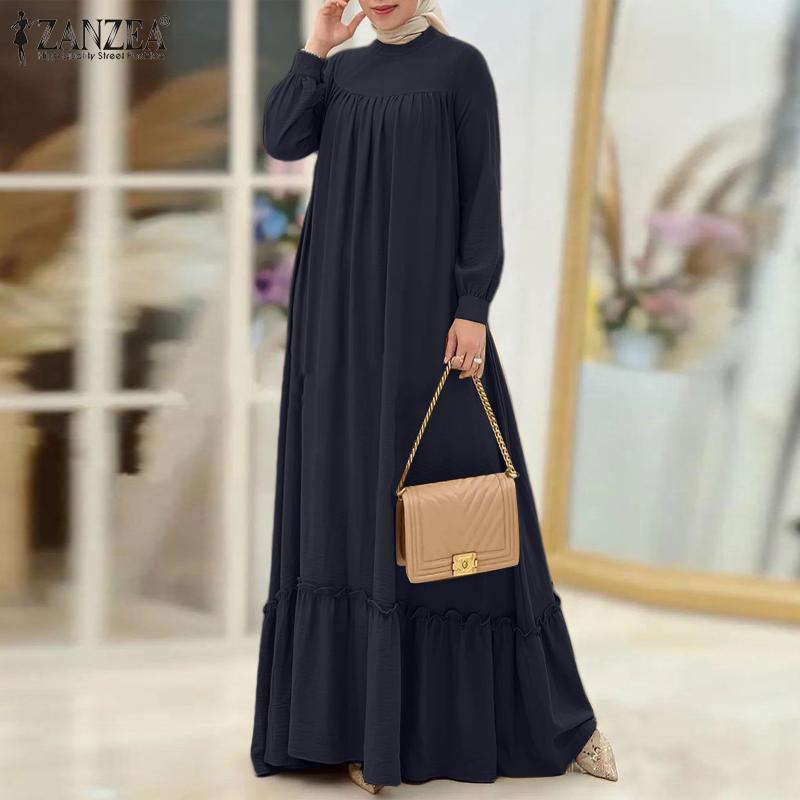 ZANZEA Женское повседневное мусульманское длинное платье с круглым вырезом и длинным рукавом