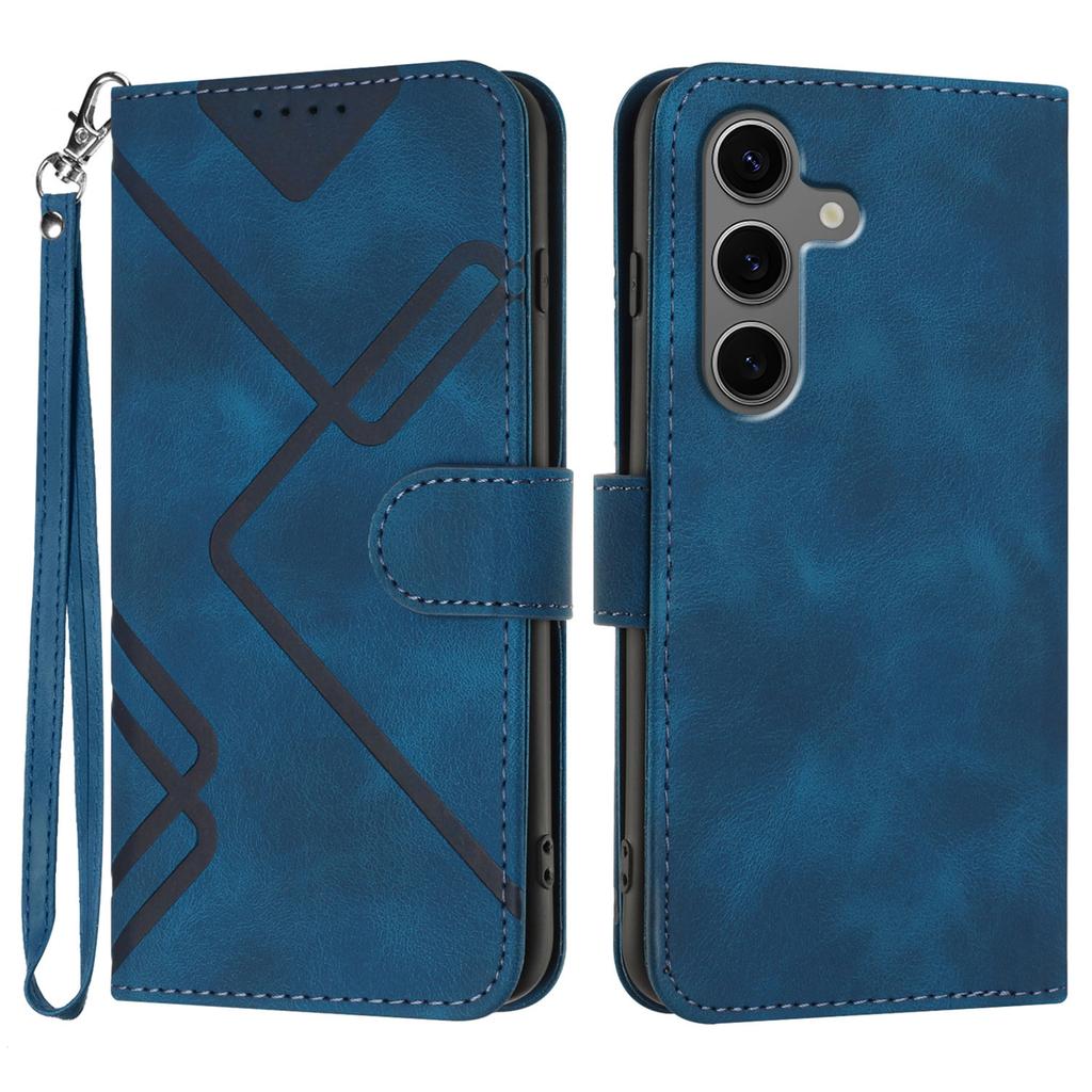 For Samsung Galaxy S24+/Galaxy S25+ Wallet Case Line Imprinted PU Leather Phone Cover with Strap