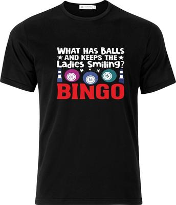 Что имеет яйца и заставляет дам улыбаться BINGO DTF Полноцветная хлопковая футболка