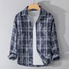 Мужская осенняя повседневная свободная клетчатая рубашка с длинным рукавом на пуговицах