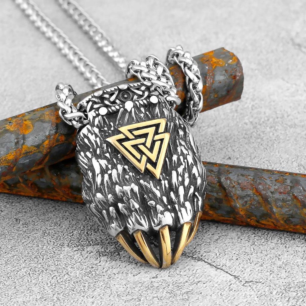 Скандинавский мужской винтажный кулон из нержавеющей стали, мужской модный кулон Viking в стиле панк с когтями медведя, байкерский мужской панк-подарок