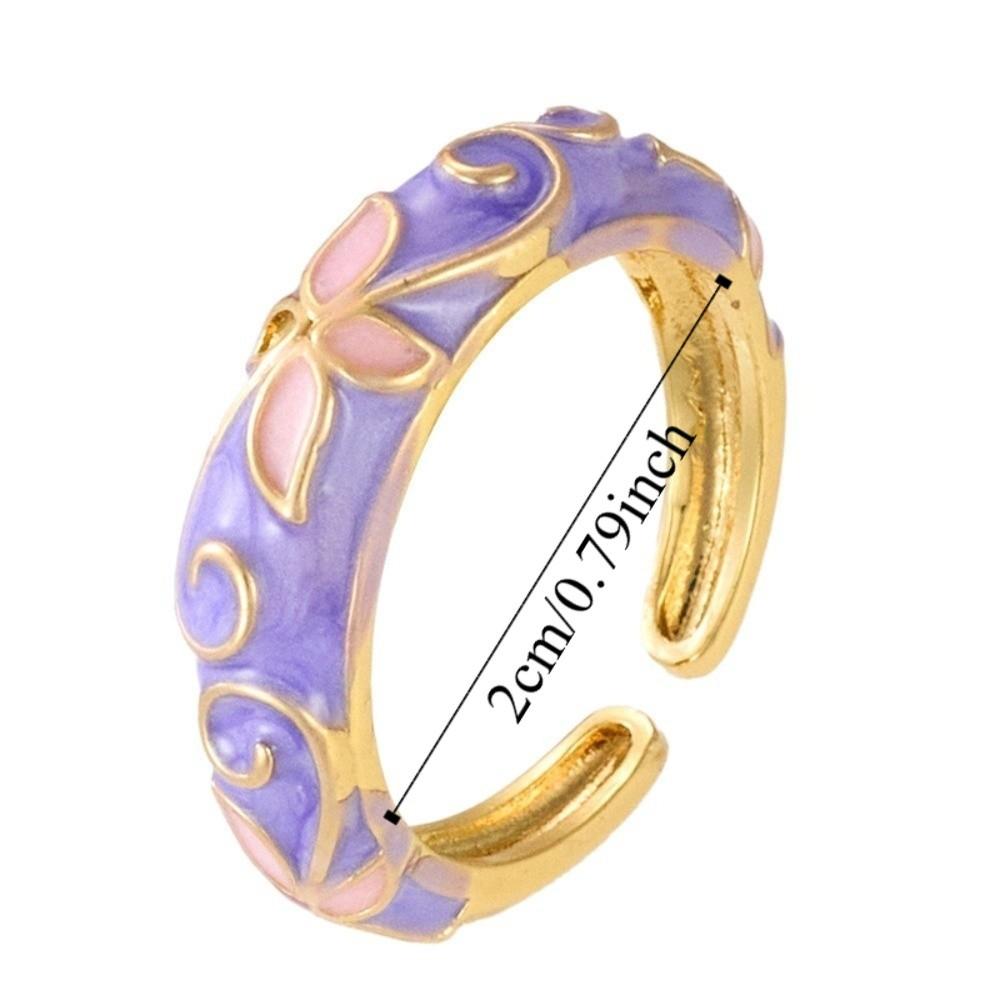 Colorful Flower Open Ring Versatile Drip Glazing Ring Unisex Oil-Drop Enamel Ring  Gift