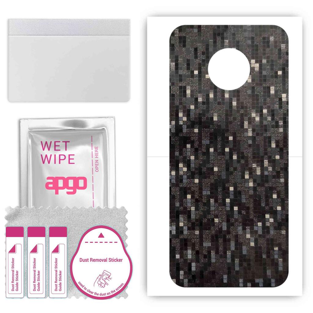 apgo Protective Skin Sticker for the back compatible with Motorola Moto G6 Play, Wrap Film, Foil, Vinyl - Pattern Carbon Black Pixel