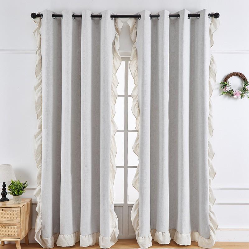 French Linen Blackout Curtain With Ruffles Bedroom Living Room Kitchen Window Door