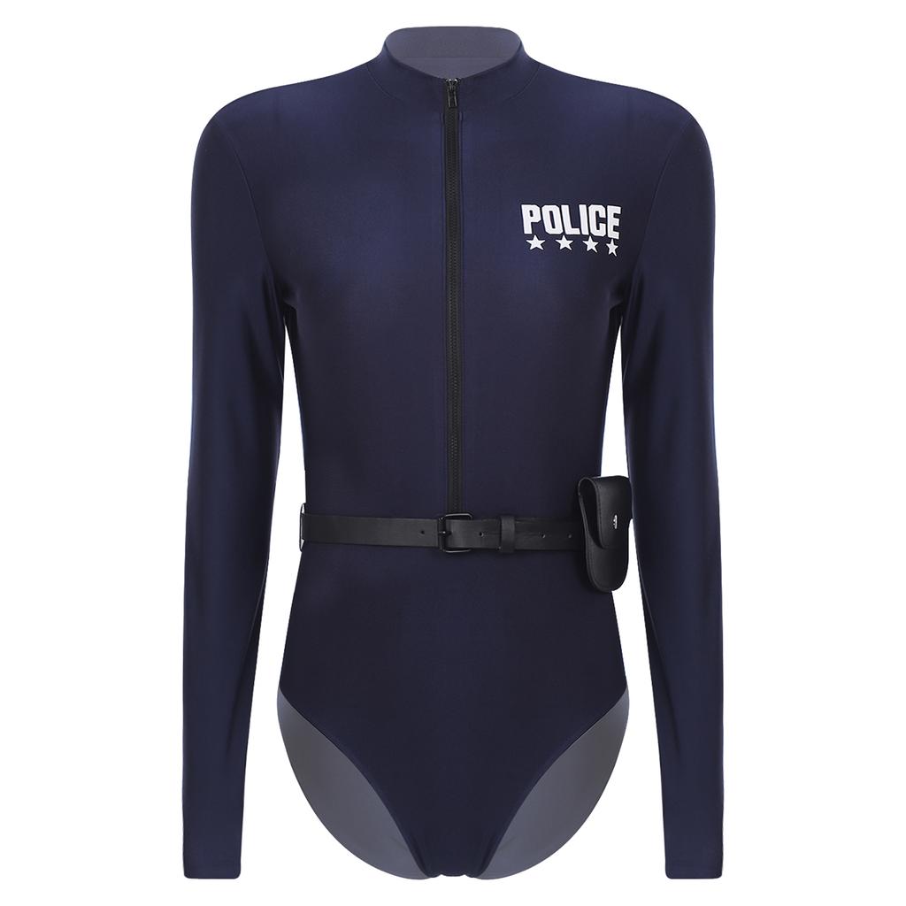 Женский полицейский комбинезон с молнией спереди, длинными рукавами и принтом, с поясом и кошельком, костюм для косплея