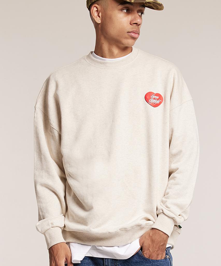 CREAM SODA LAB Human Highlight Sweatshirt Small Heart Oatmeal Red