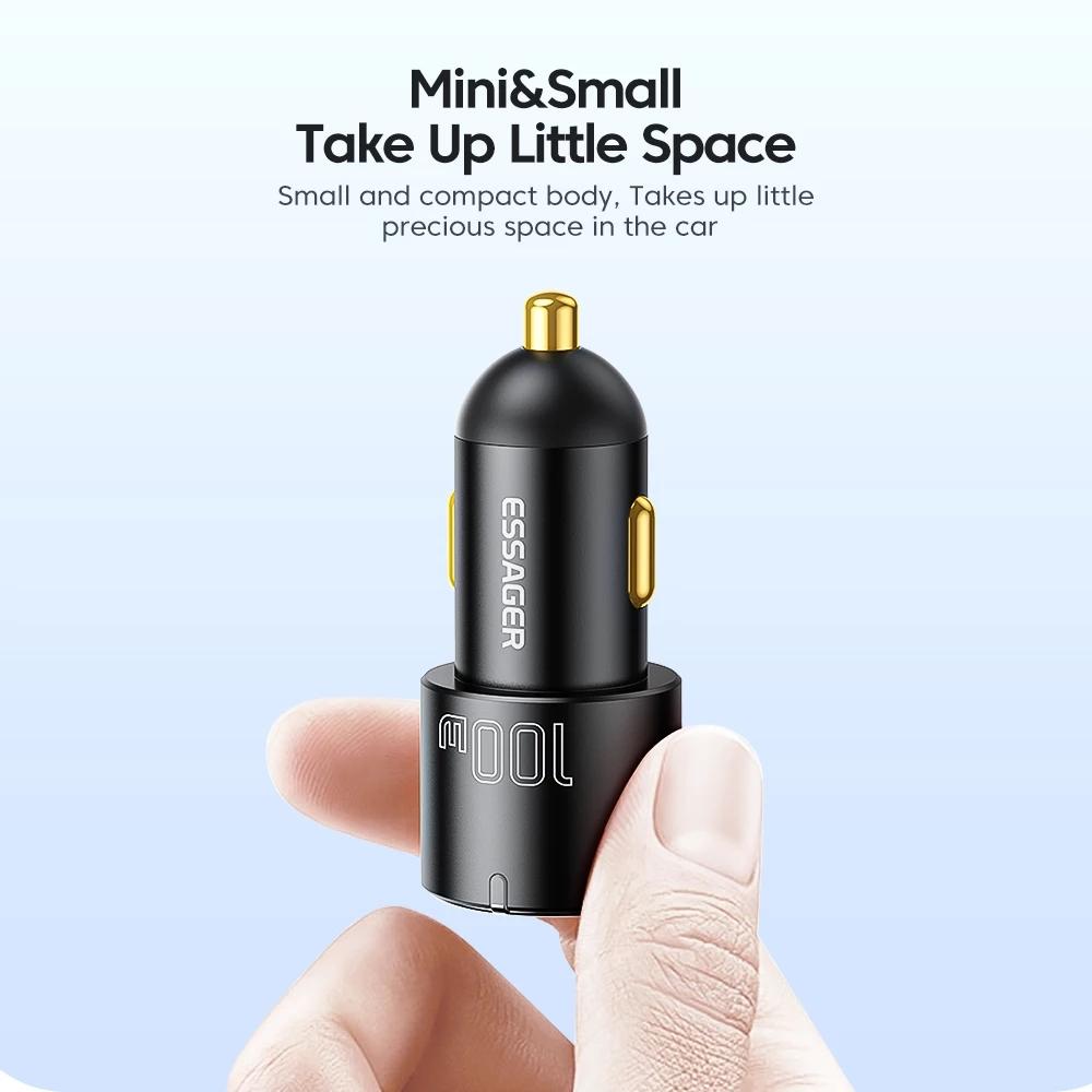Essager Автомобильное зарядное устройство USB 100 Вт, быстрая зарядка QC 3,0 PD 3,0, USB Type C, автомобильная быстрая зарядка для iPhone, Huawei, Samsung, ноутбуков, планшетов