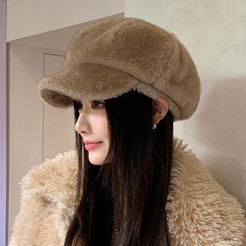 Beret Women's Winter Thickened Warm Cap Plush Cap Fashion Octagonal Hat