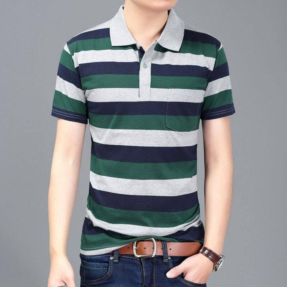 Рубашка поло с коротким рукавом, мужская футболка, свободная полосатая рубашка поло для мужчин, летняя рубашка