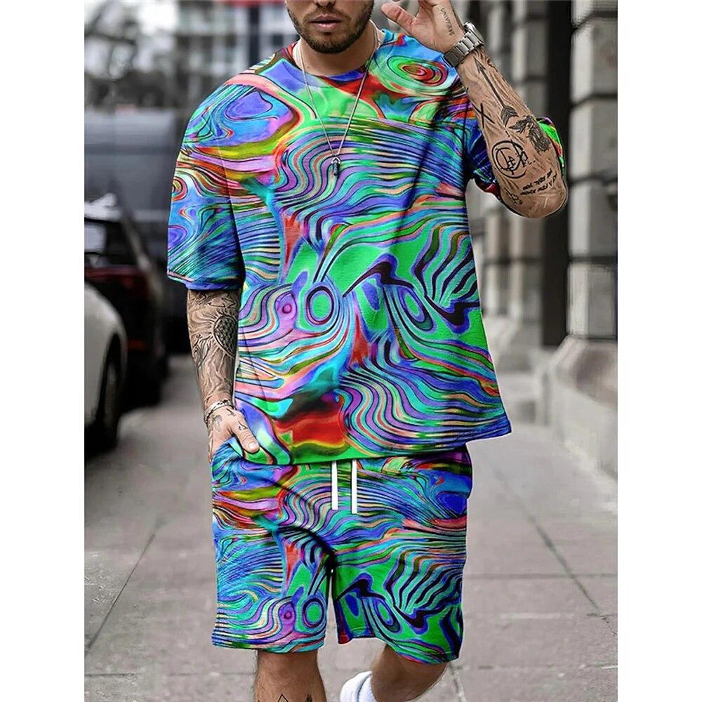 New Men's Shirt Set Shorts And T Shirt Set Sport Designer Casual Shirt Optical Illusion Abstract Graphic Prints T-Shirt Outfits