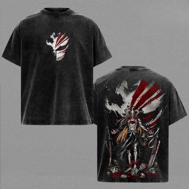 Hot Anime BLEACH Kurosaki Ichigo Print T-shirt Men Women Short Sleeve Clothing Cotton Tshirt Retro Washed T Shirt Male Manga Top