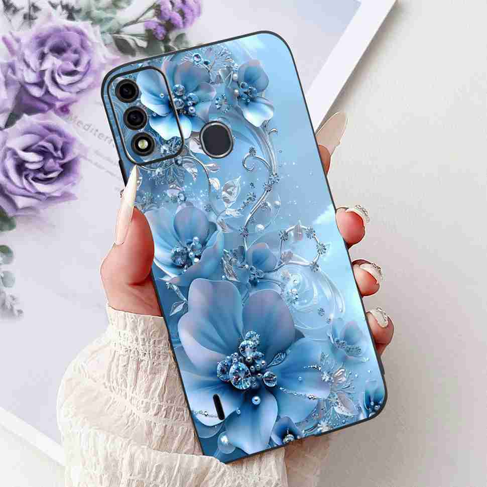 For Itel A48 6.1" Case Fashion Painting Soft Silicone TPU Black Cover For ITEL A48 itel a48 Popular Design Flowers Phone Cases