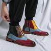 Men's European Style High-Top Oxford Leather Patchwork Lace-Up Ankle Boots