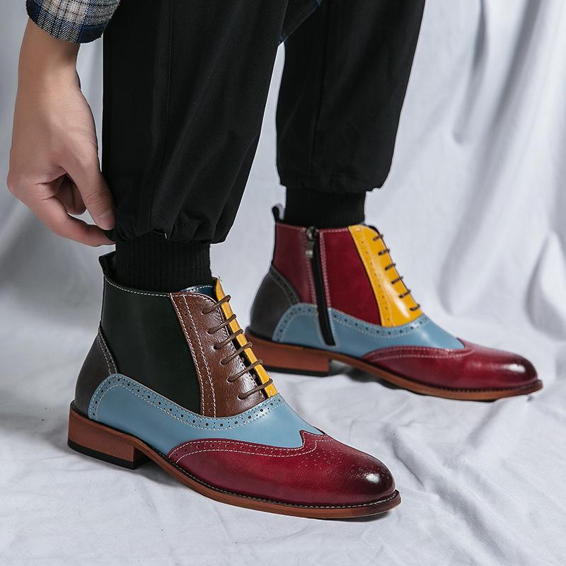 Men's European Style High-Top Oxford Leather Patchwork Lace-Up Ankle Boots